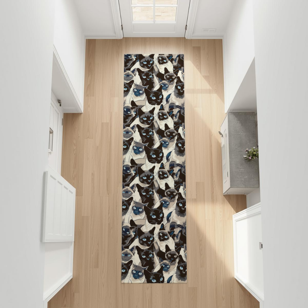Blue Eyed Siamese Cat Elegant Illustration Pattern Hallway & Entryway Rug