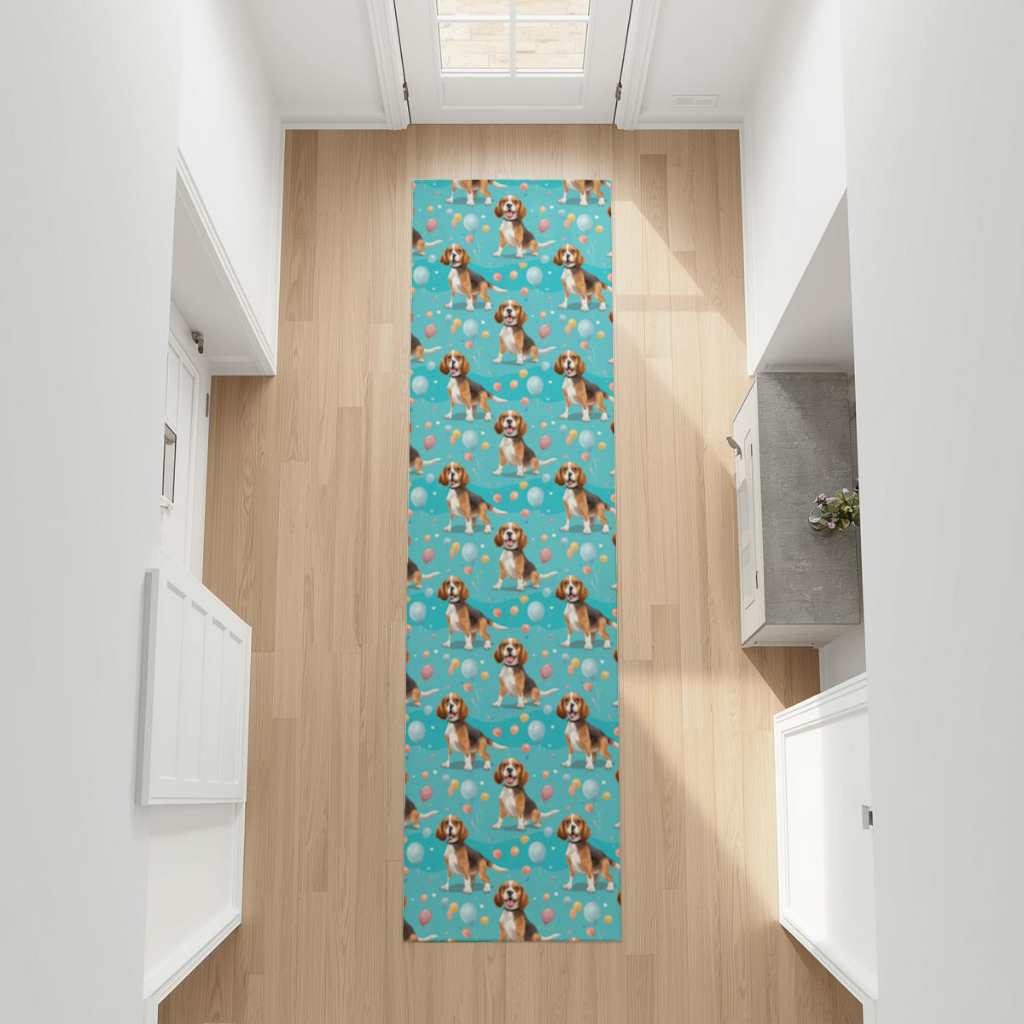 Cute Beagle Dog and Colorful Balloons Seamless Pattern Hallway & Entryway Rug