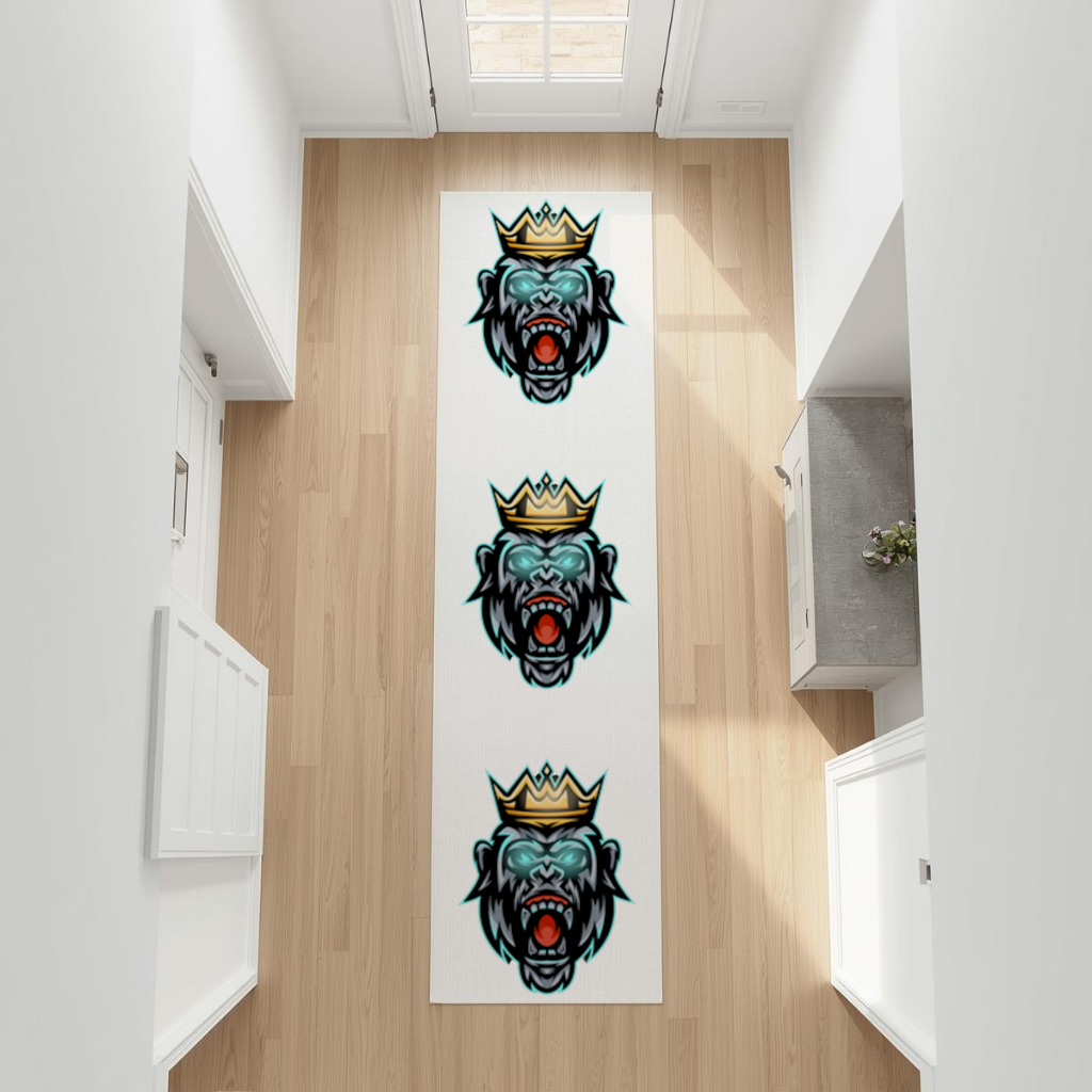 Angry Gorilla King with Crown Graphic - Neon Mascot Design Hallway & Entryway Rug