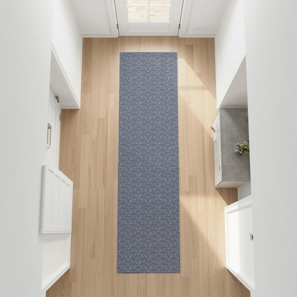 Navy and White Semi Circle Geometric Pattern Hallway & Entryway Rug