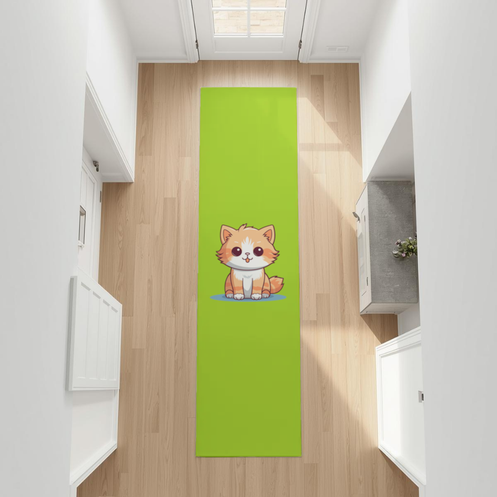 Cute Orange Cat Illustration Hallway & Entryway Rug