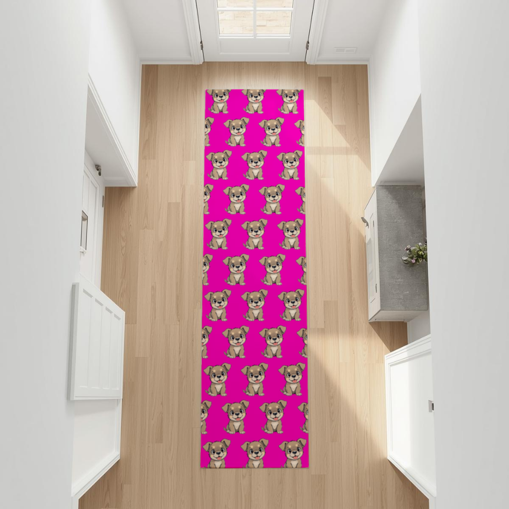 Cute Dog Illustration on Pink Background Hallway & Entryway Rug