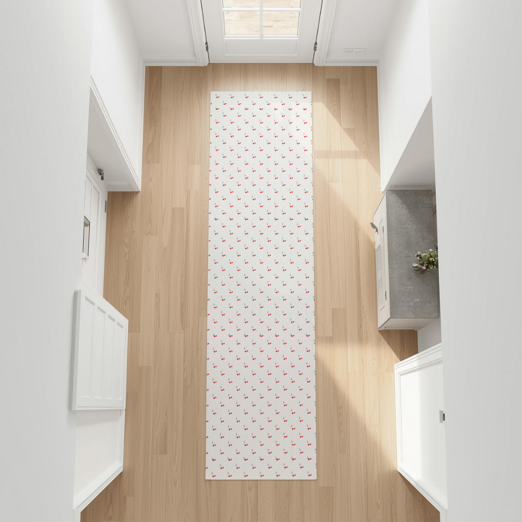 Minimal Cherry Repeat Pattern Background Hallway & Entryway Rug
