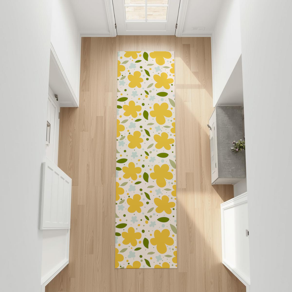 Yellow Floral and Leaf Boho Seamless Pattern Hallway & Entryway Rug