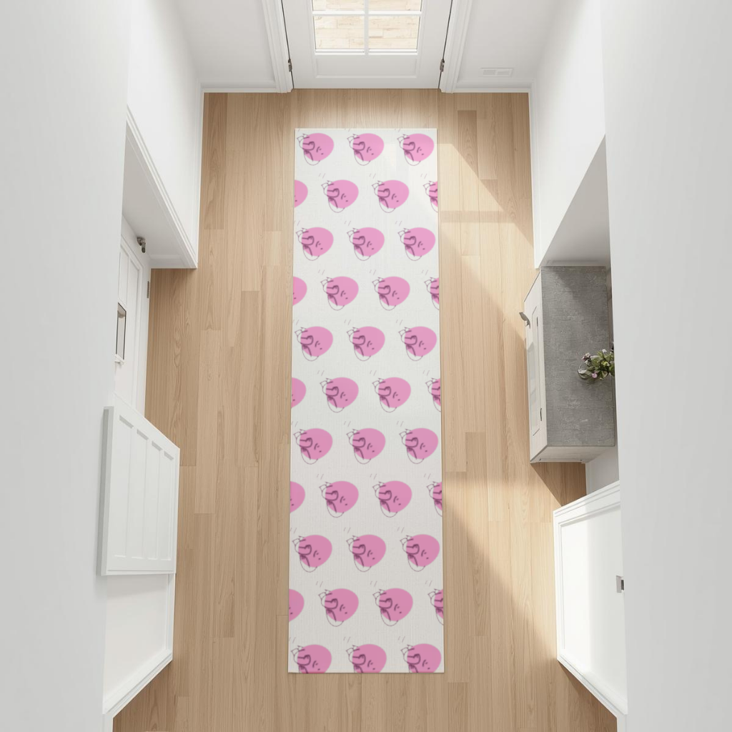 Cute Pink Lying Character Illustration Hallway & Entryway Rug