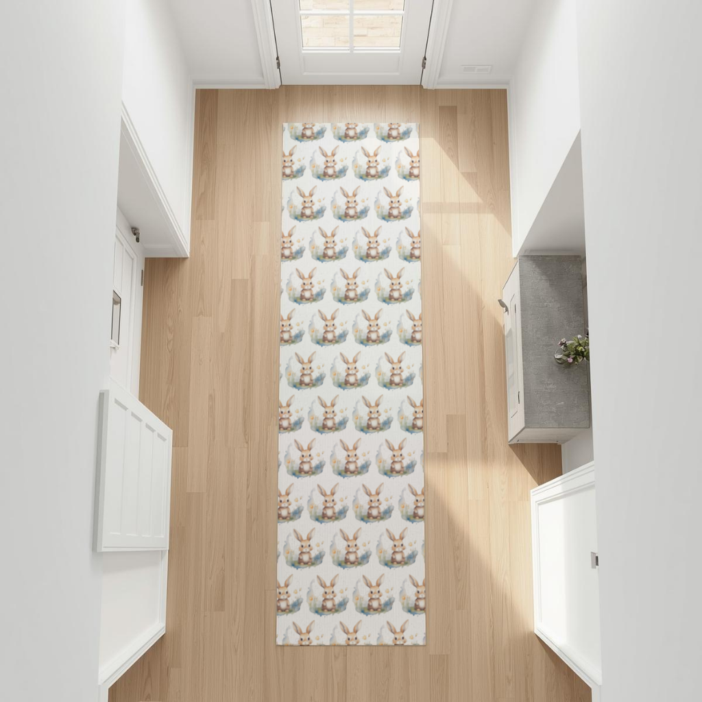 Cute Bunny Watercolor Illustration Hallway & Entryway Rug