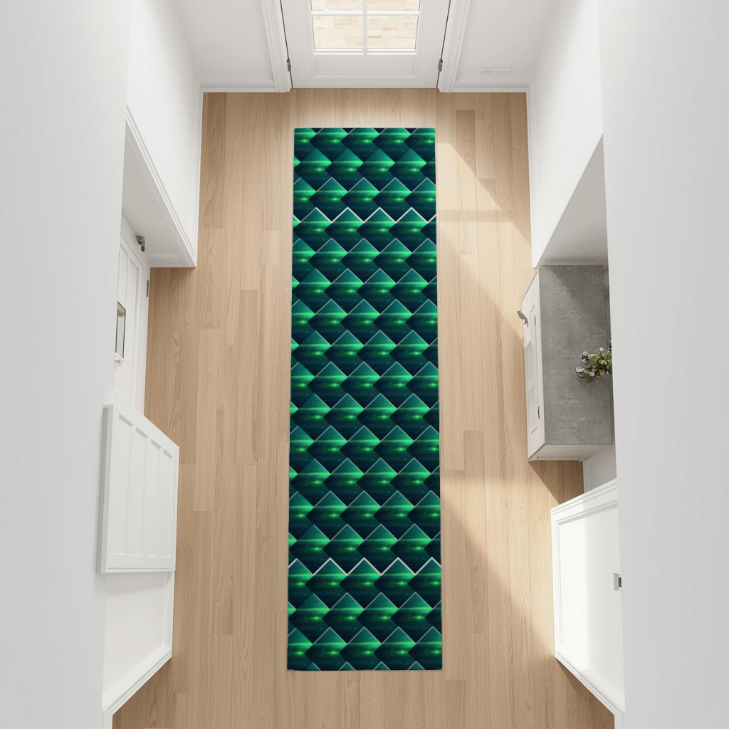 Green bright strips on black background. Hallway & Entryway Rug