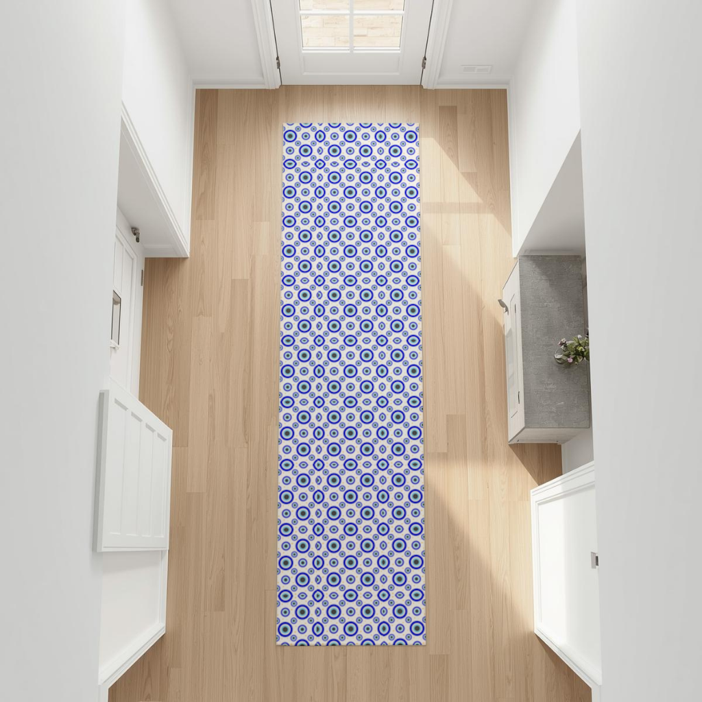 Blue Evil Eye Pattern with Stars Hallway & Entryway Rug