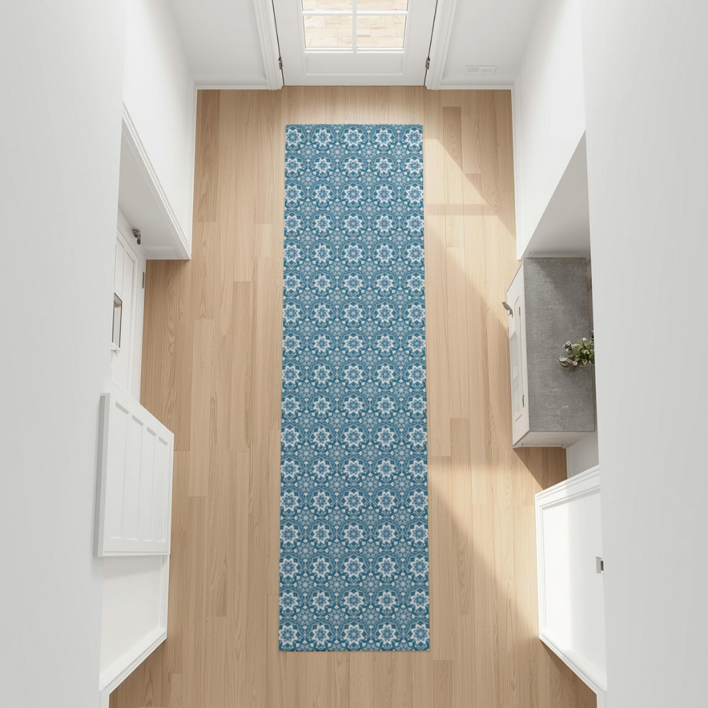 Elegant Blue Mandala Pattern Hallway & Entryway Rug