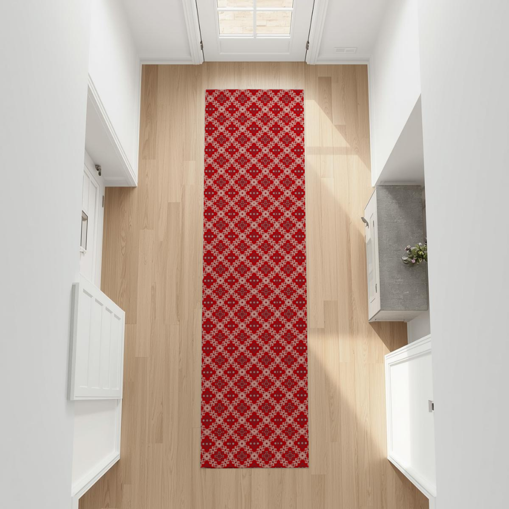 Red Ethnic Embroidery Pattern Hallway & Entryway Rug