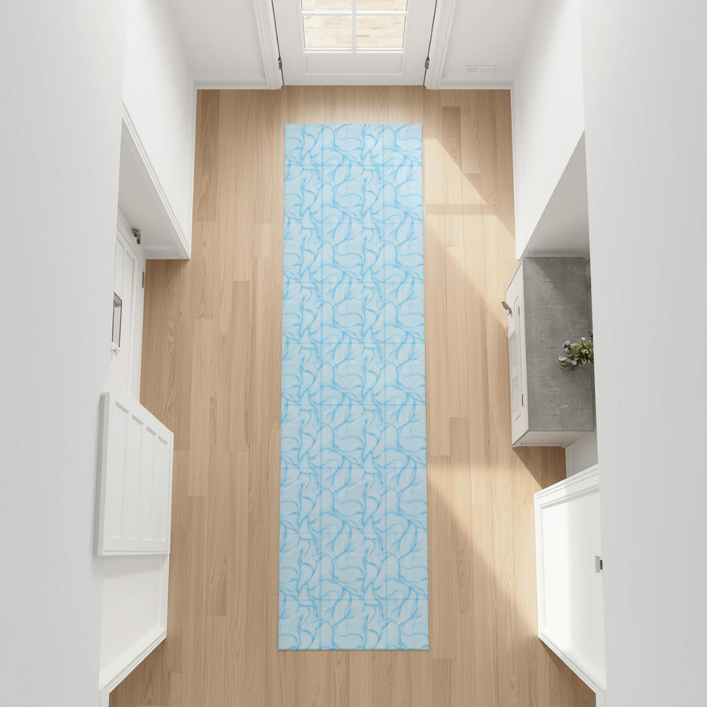 Blue Wavy Linear Abstract Pattern Hallway & Entryway Rug