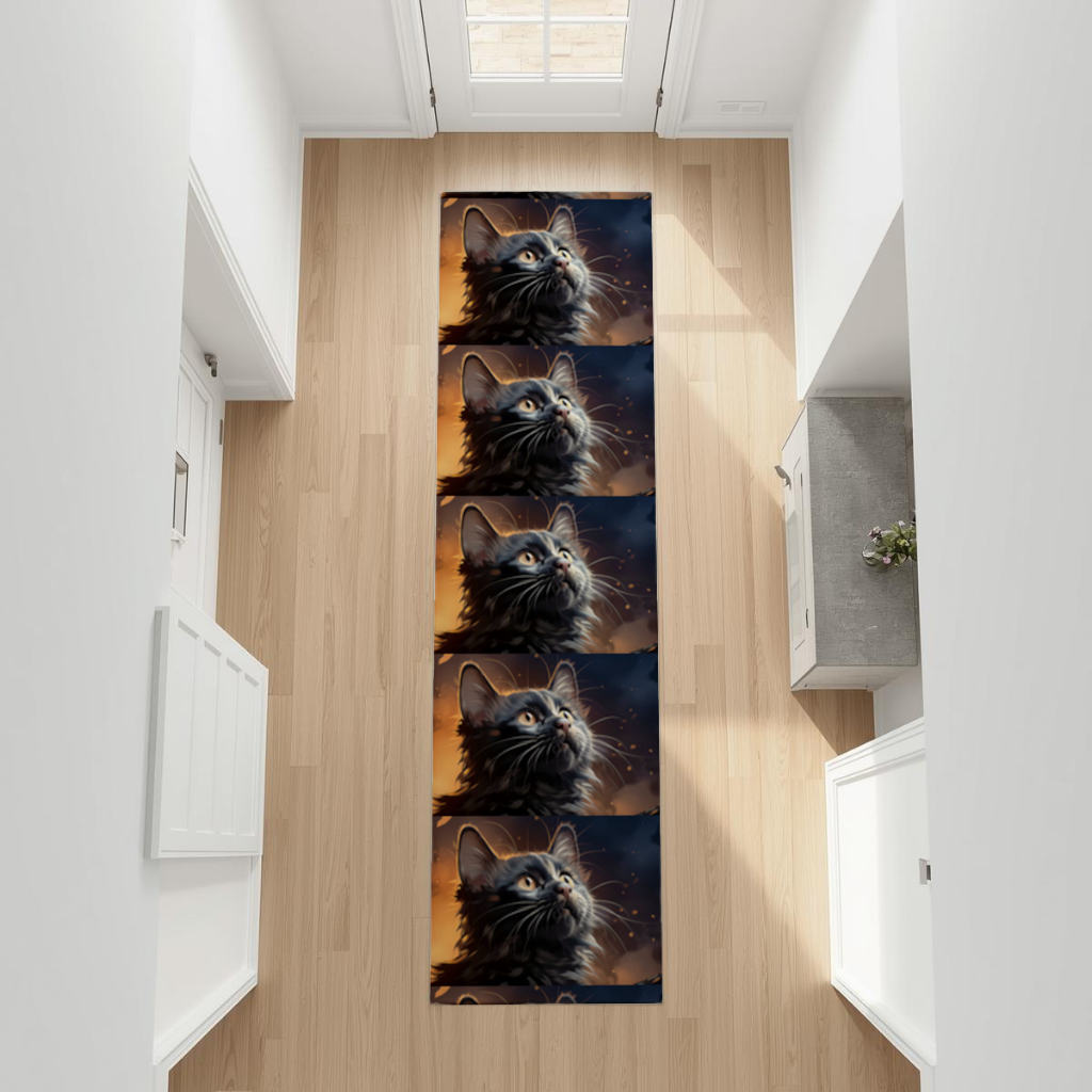 Black Cat Digital Art Hallway & Entryway Rug