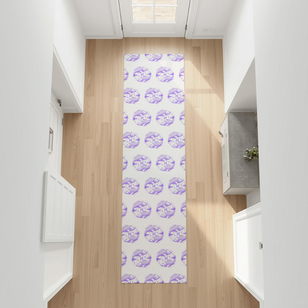 Pisces Zodiac Symbol with Purple Fish Art Hallway & Entryway Rug