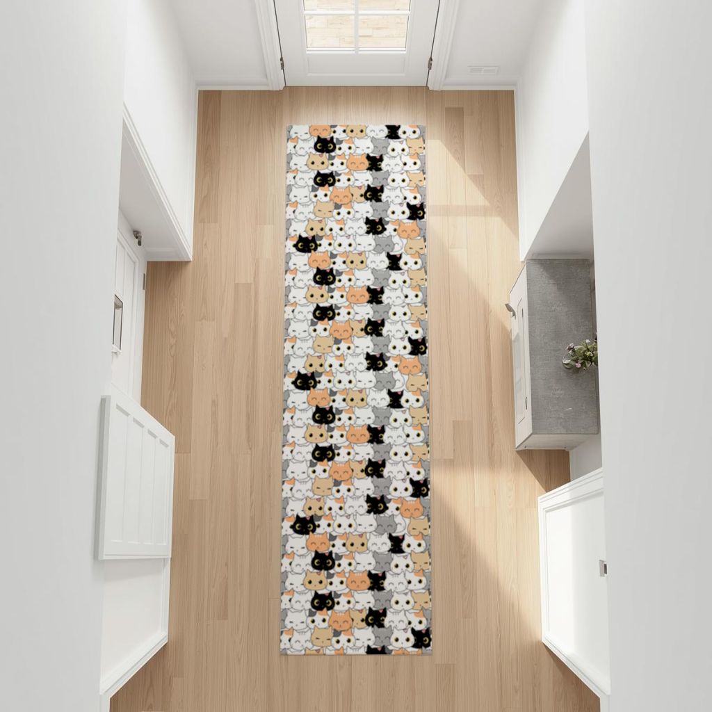 Colorful Cute Cat Faces Seamless Pattern Hallway & Entryway Rug