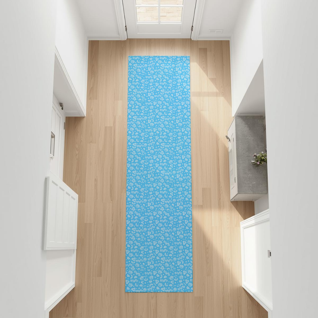 Blue Abstract Doodle Hallway & Entryway Rug