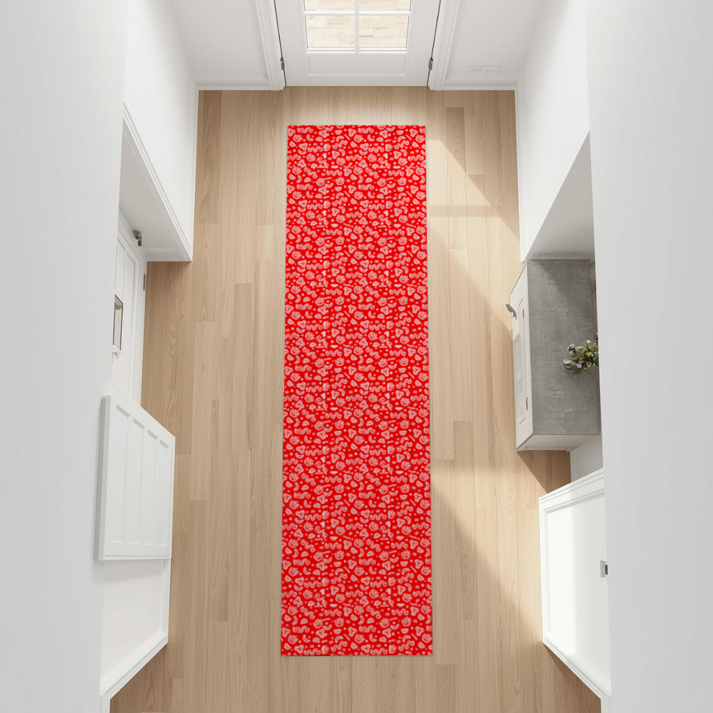 Red Abstract Doodle Hallway & Entryway Rug