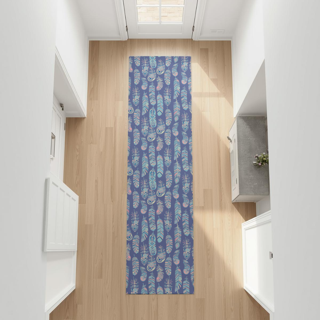 Boho Tribal Feather Hallway & Entryway Rug
