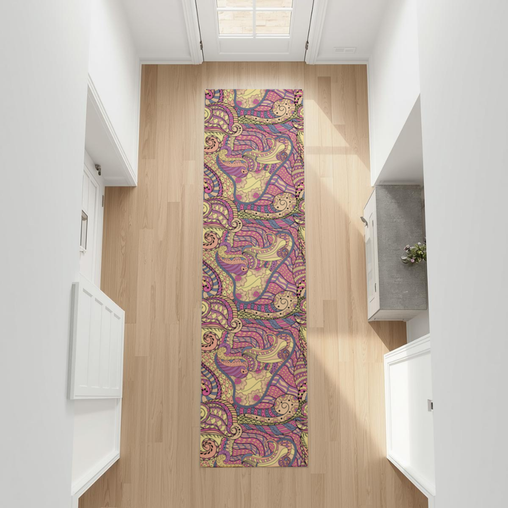 Psychedelic Zentangle Floral Hallway & Entryway Rug