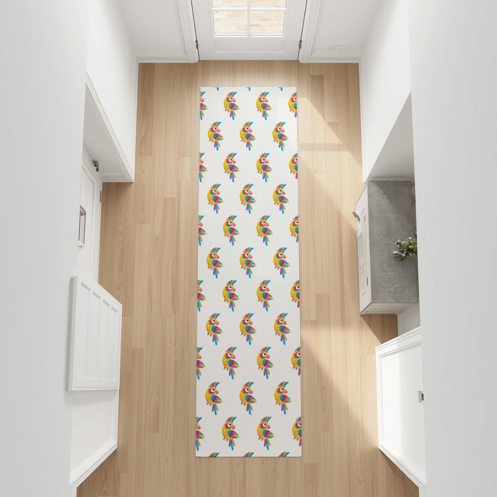 Vibrant Tropical Parrot Folk Hallway & Entryway Rug