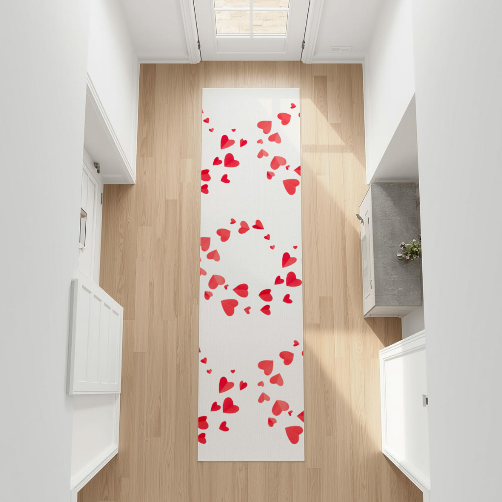 Red Hearts Frame Design Hallway & Entryway Rug