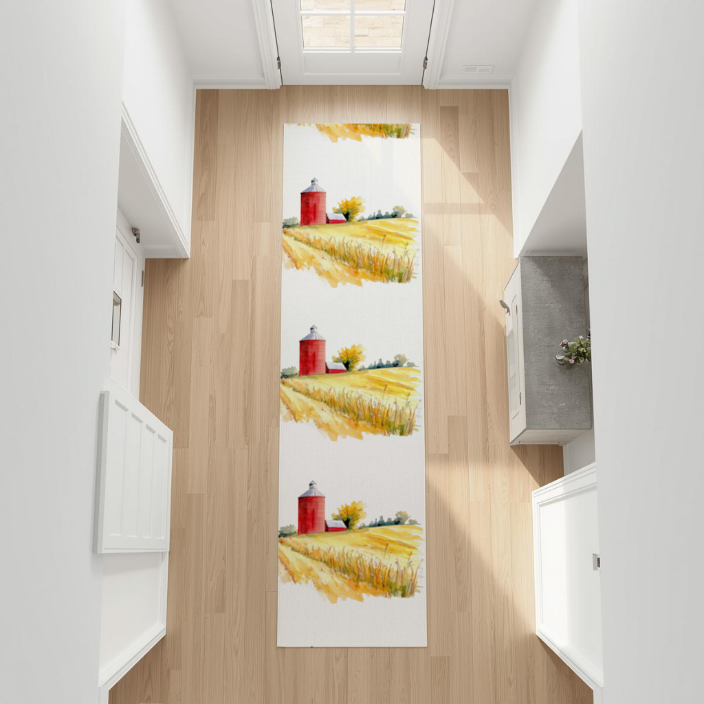 Red Farm Silo and Golden Wheat Field Hallway & Entryway Rug