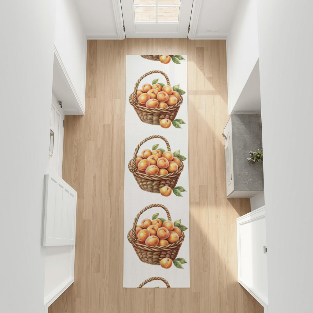 Fresh Peaches in Wicker Basket Hallway & Entryway Rug