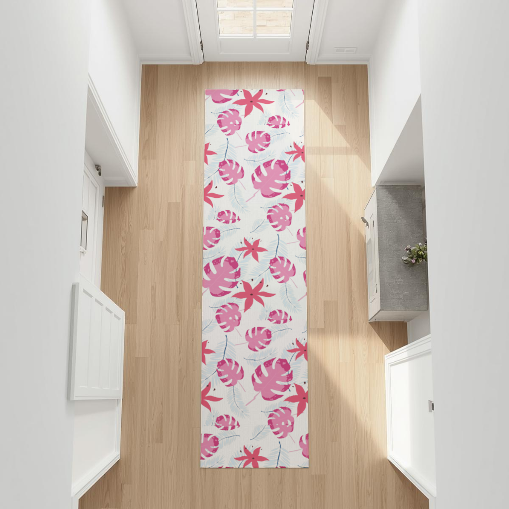 Pembe Monstera ve Tropikal Lilyum Antre ve Koridor Halısı