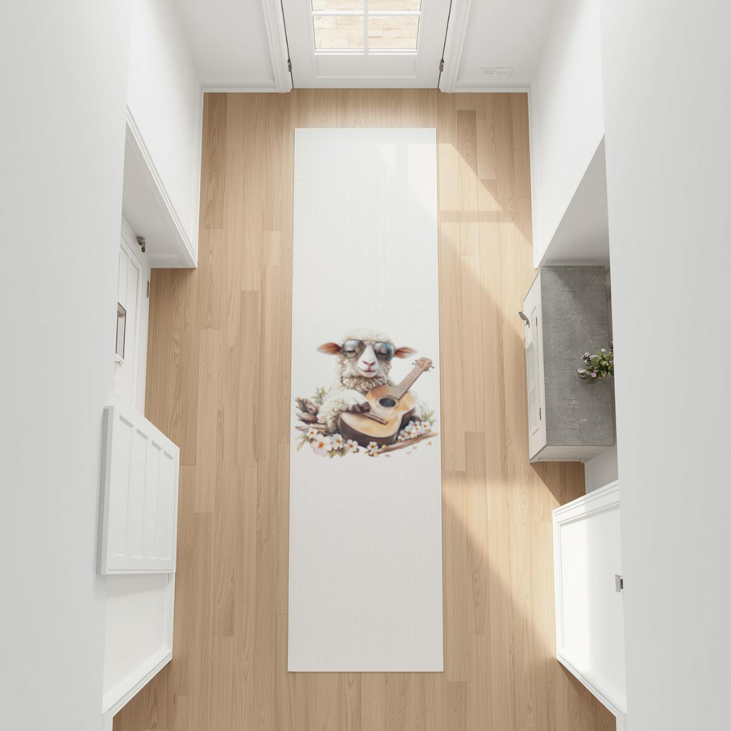 Ukulele Çalan Havalı Gözlüklü Koyun Antre ve Koridor Halısı