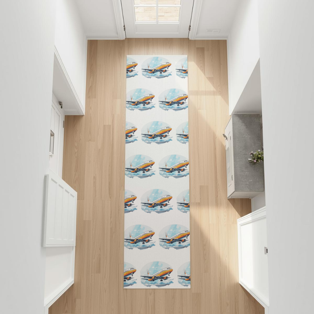 Retro Orange Commercial Airplane Hallway & Entryway Rug