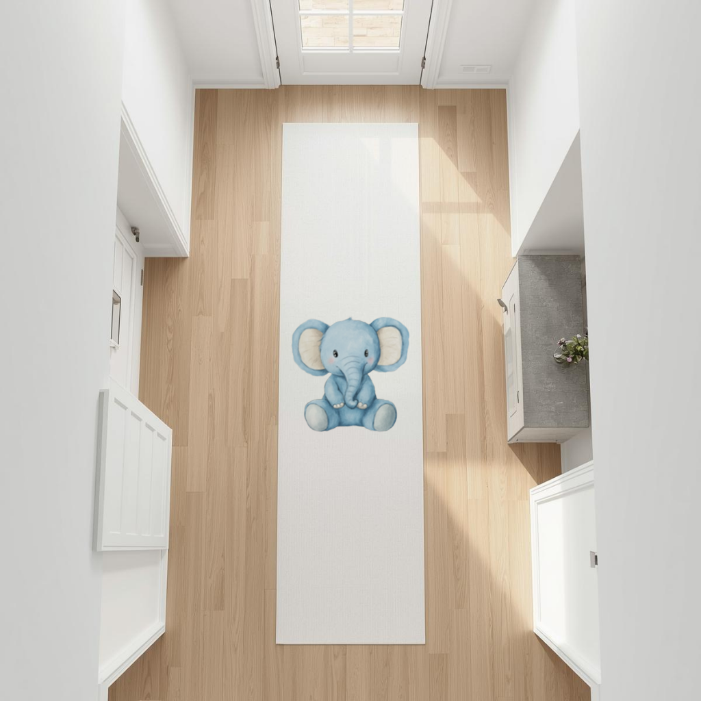 Mavi Suluboya Bebek Fil Antre ve Koridor Halısı