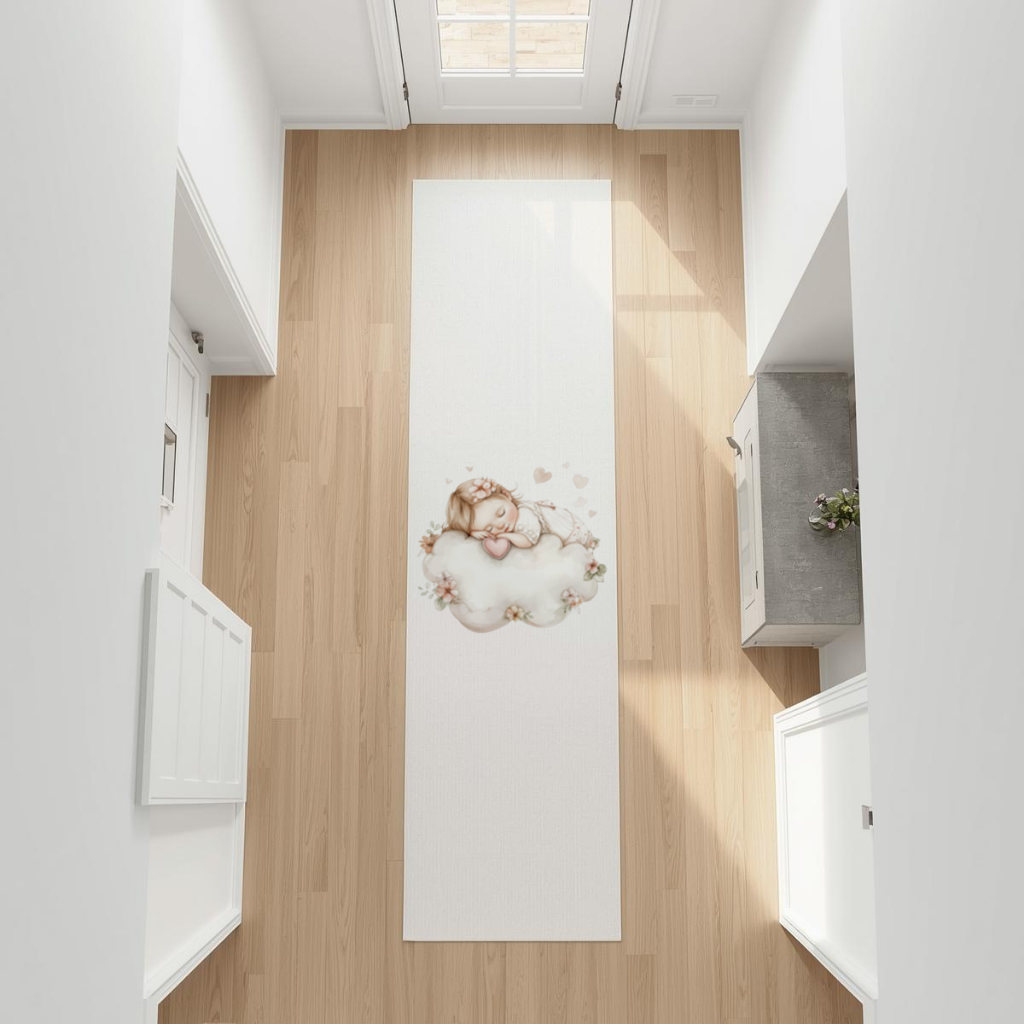 Sleeping Baby Girl on Floral Cloud Hallway & Entryway Rug