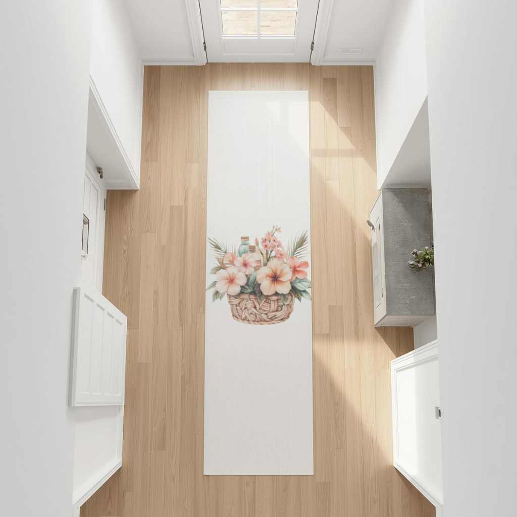 Tropical Hibiscus Flower Woven Basket Hallway & Entryway Rug