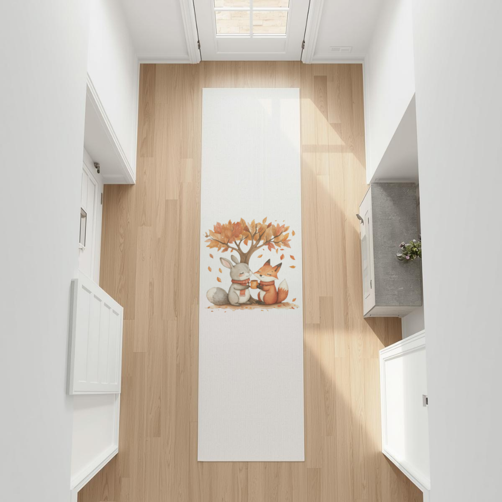Cozy Autumn Fox and Rabbit Hallway & Entryway Rug