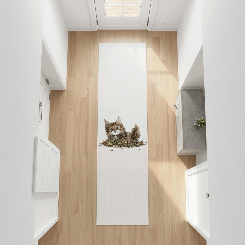 Cute Fluffy Kitten in Autumn Leaves 