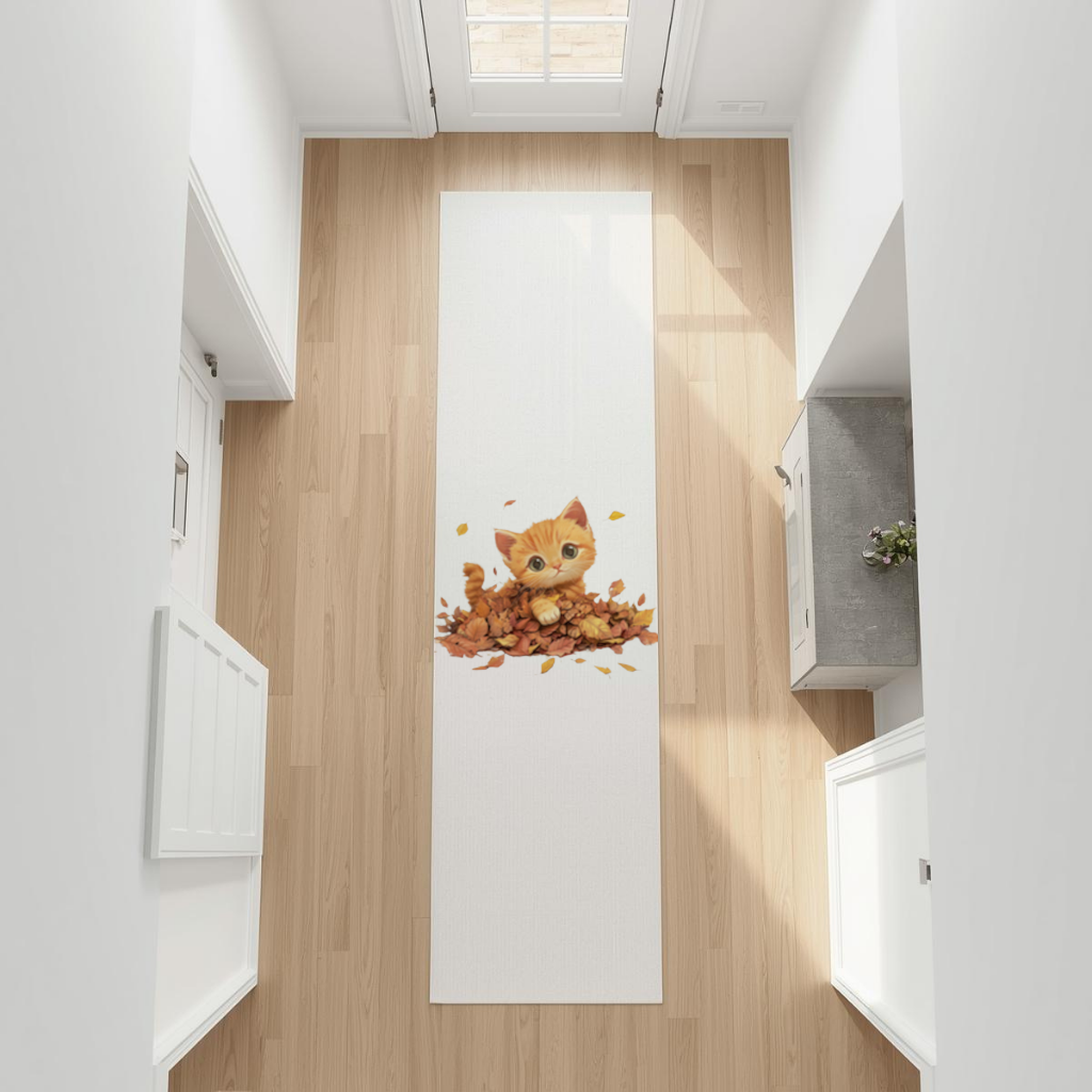 Ginger Kitten in Autumn Leaves Hallway & Entryway Rug