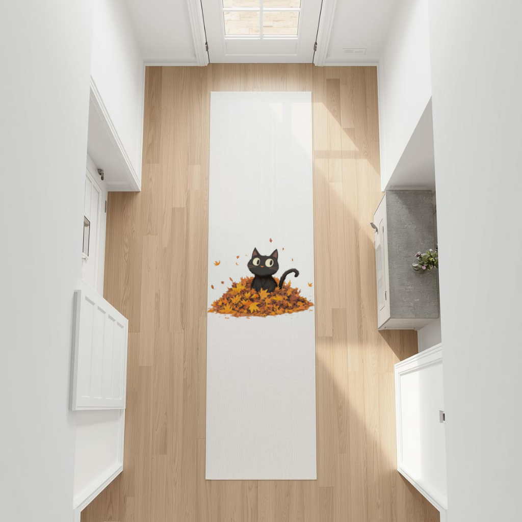 Cute Black Cat in Autumn Leaves 