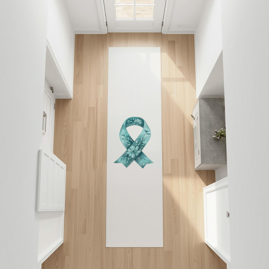 Floral Teal Awareness Ribbon Hallway & Entryway Rug