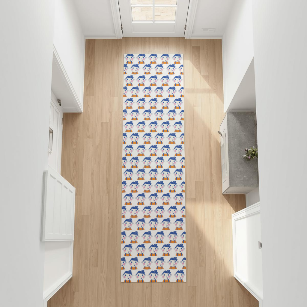 Cute Smiling Boy with Blue Hair Hallway & Entryway Rug