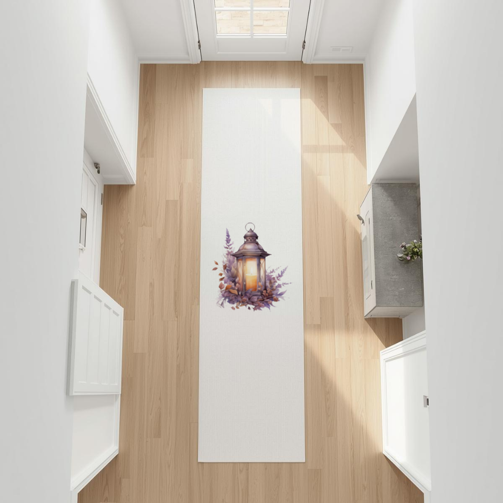 Cottagecore Lavender and Leaves Lantern Hallway & Entryway Rug