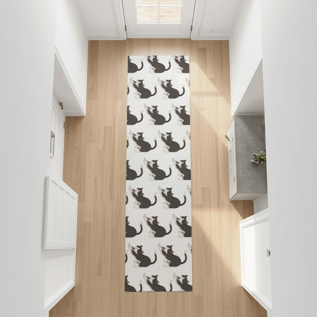Stretching Tuxedo Cat Hallway & Entryway Rug