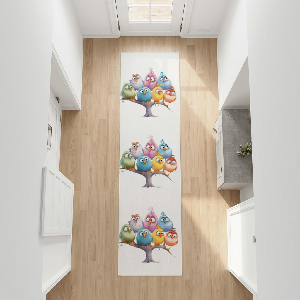 Whimsical Colorful Birds on Branch 