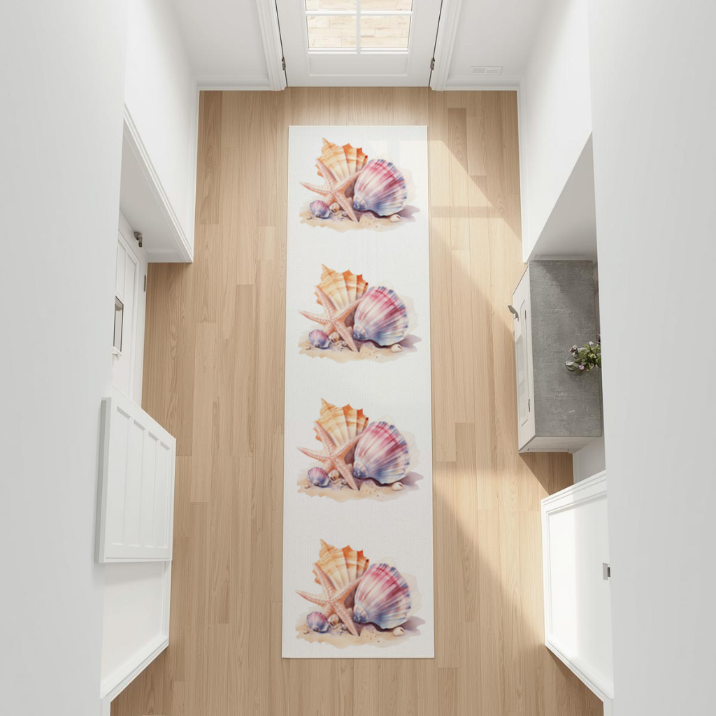 Watercolor Coastal Seashells Hallway & Entryway Rug