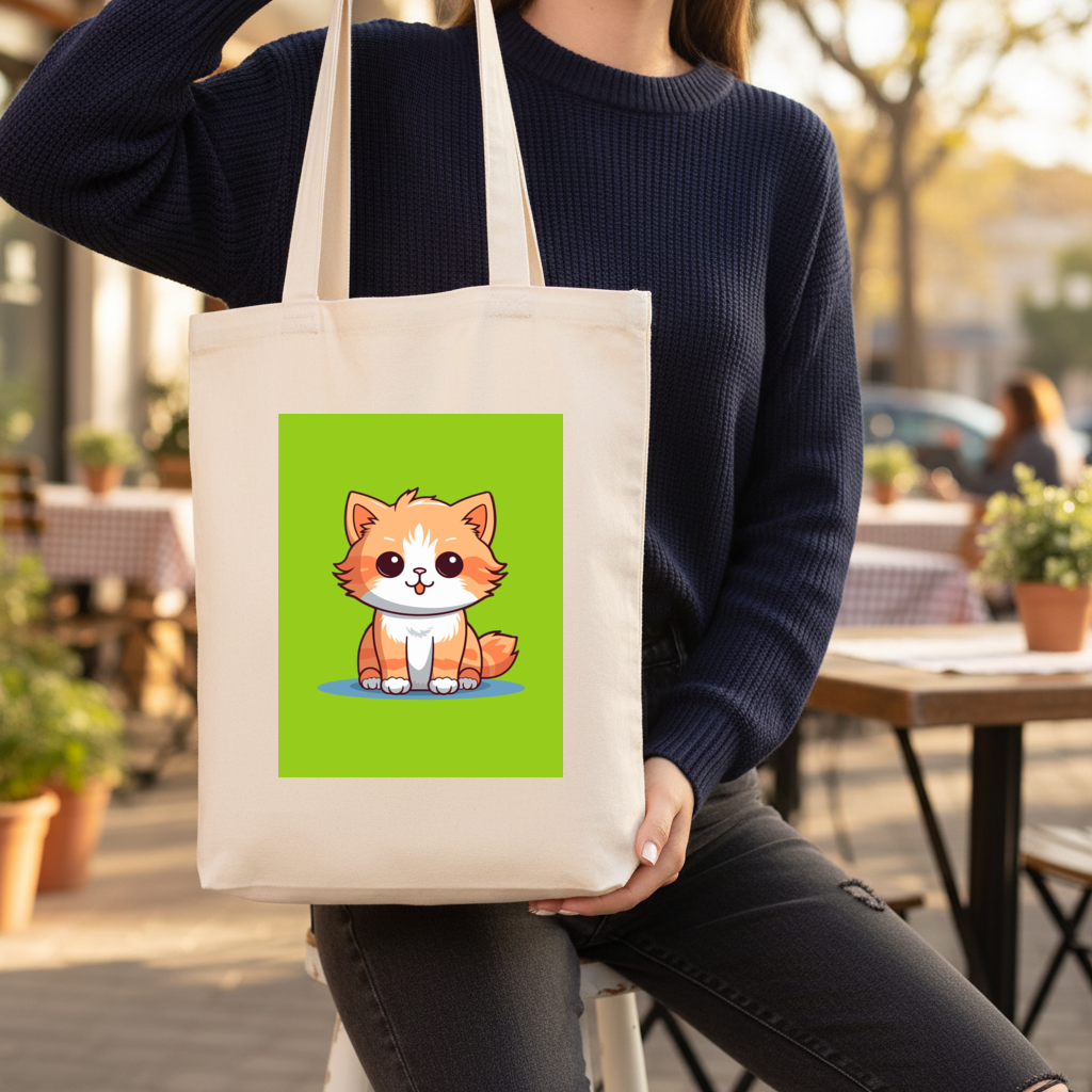 Cute Orange Cat Illustration Gusseted Canvas Tote Bag