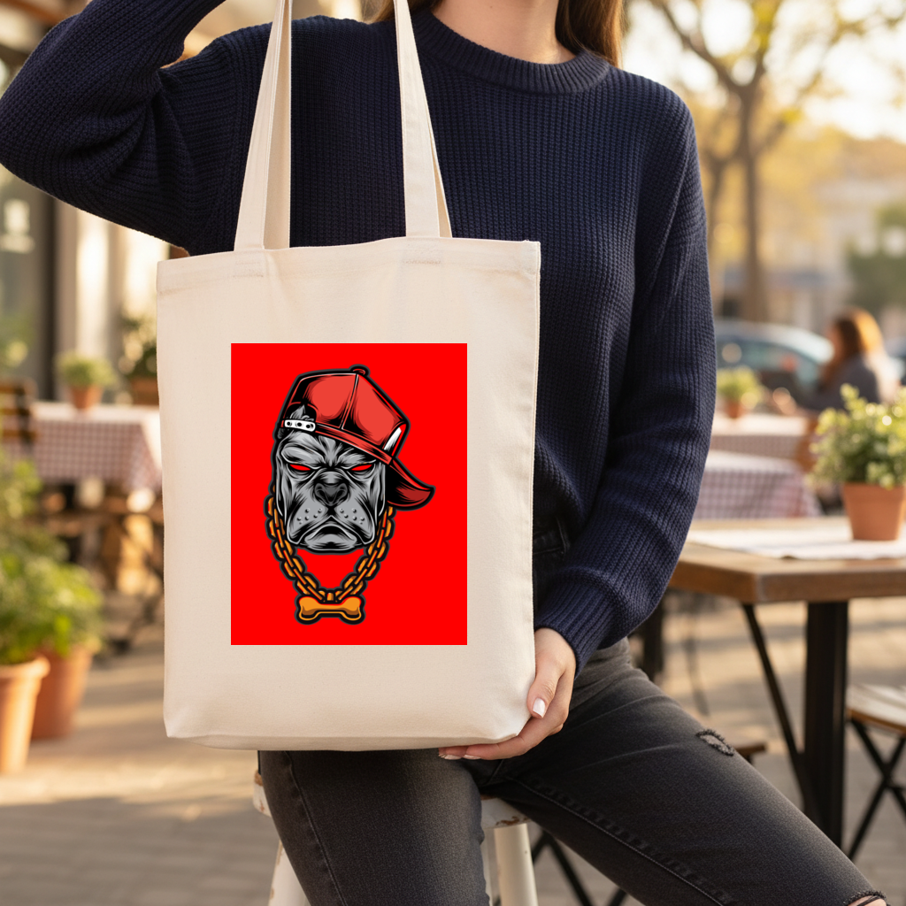 Hip Hop Style Gangster Dog Illustration Gusseted Canvas Tote Bag