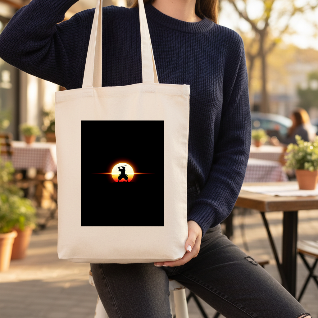 Samurai Silhouette Under the Rising Sun Honor and Strength Gusseted Canvas Tote Bag