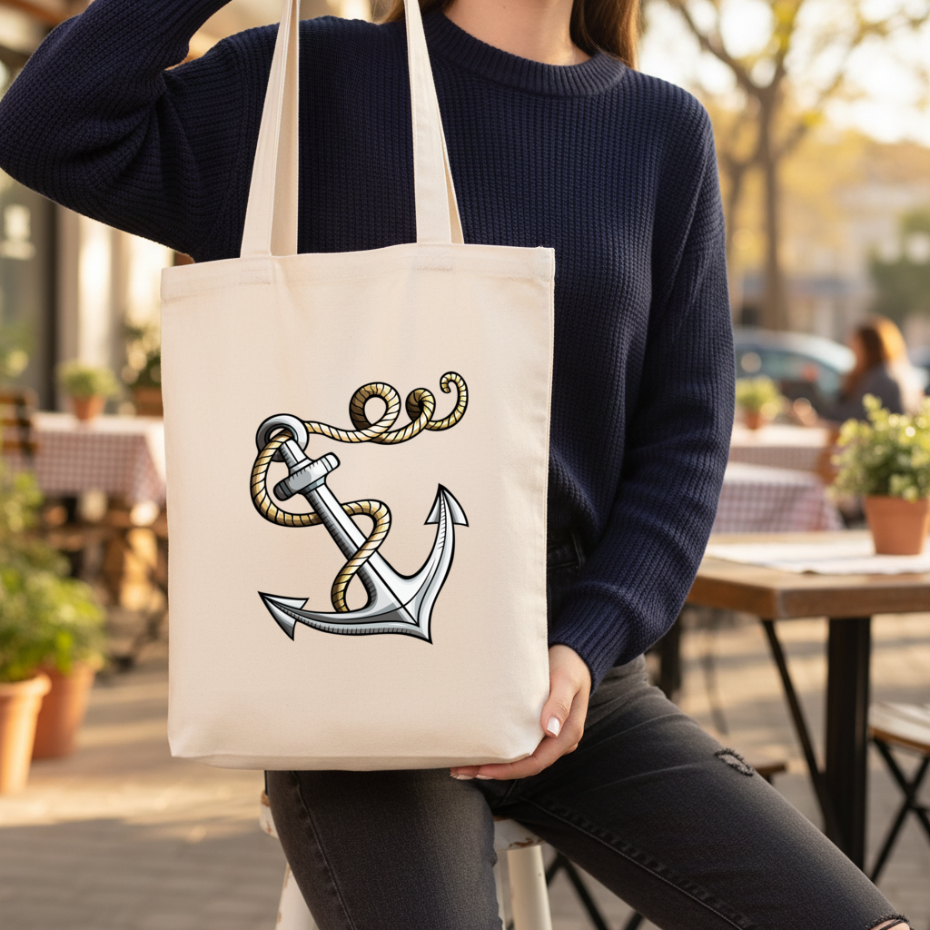 Sailor Anchor with Rope Tattoo Art Gusseted Canvas Tote Bag