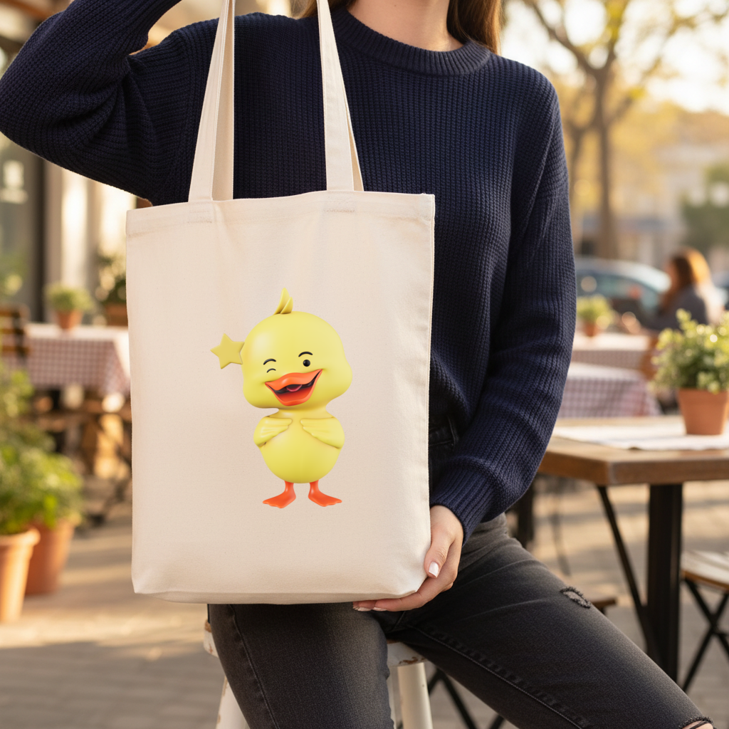 Cheerful Winking Yellow Duck with Star Gusseted Canvas Tote Bag