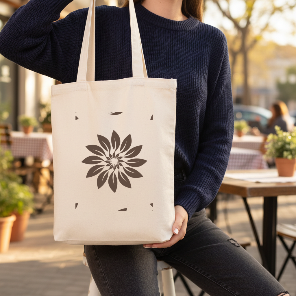 Minimalist Modern Brown Floral Pattern Gusseted Canvas Tote Bag