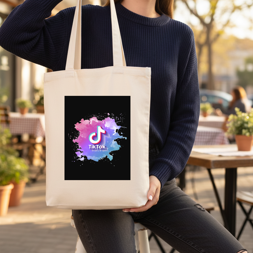 Sulu Boya Efektli TikTok Logosu Körüklü Canvas Çanta