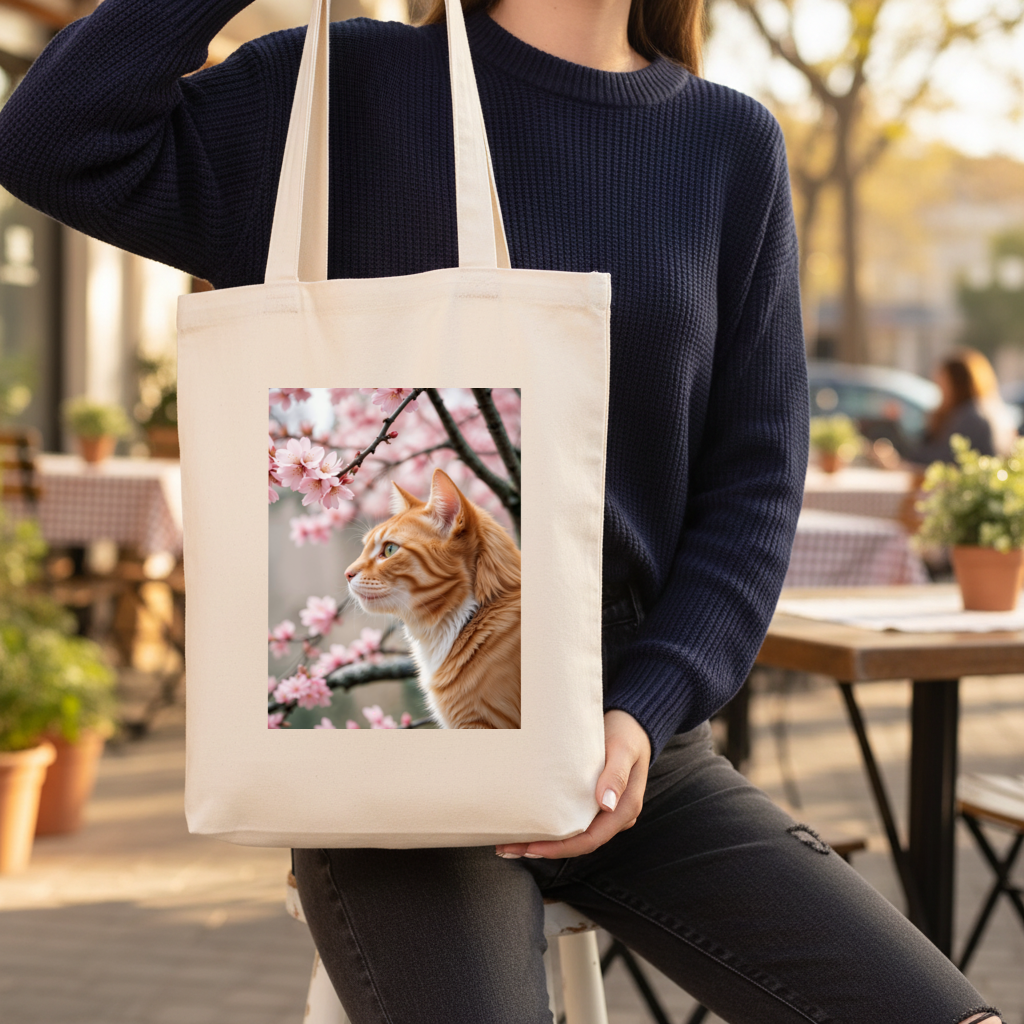 Adorable Ginger Cat Portrait Among Spring Flowers Gusseted Canvas Tote Bag